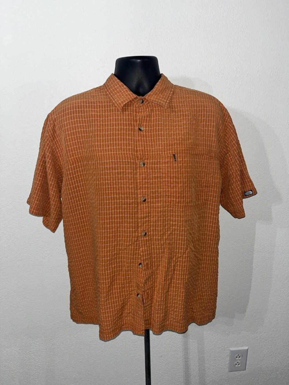 The North Face Shirt Mens Large Button Up Short Sleeve Orange Pocket Outdoor